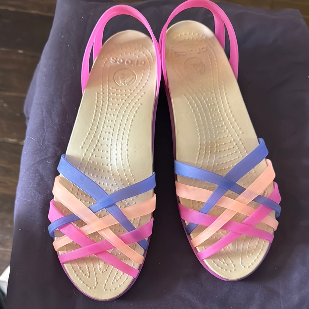 CROCS Pink and Purple Sandals with Crossed Straps